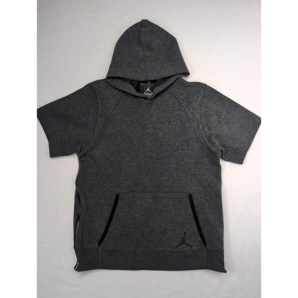 Nike Jordan Boys L Short Sleeve Heathered Grey Hoodie Side Zippers Basketball